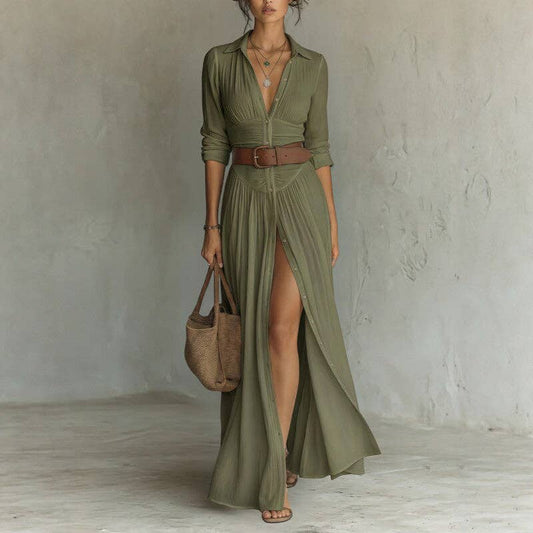 V Neck Maxi Dress with Front Slit