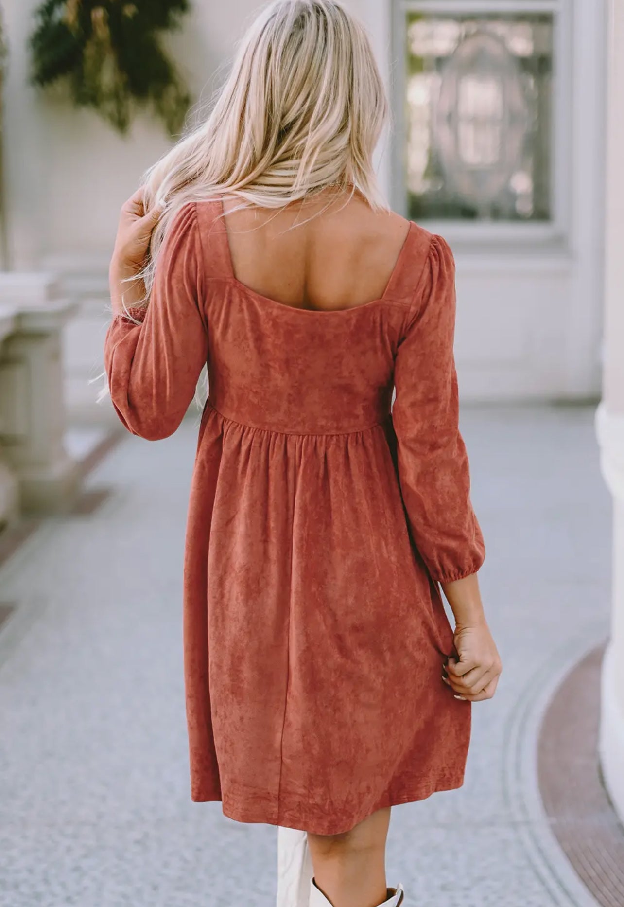 Suede Square Neck Dress