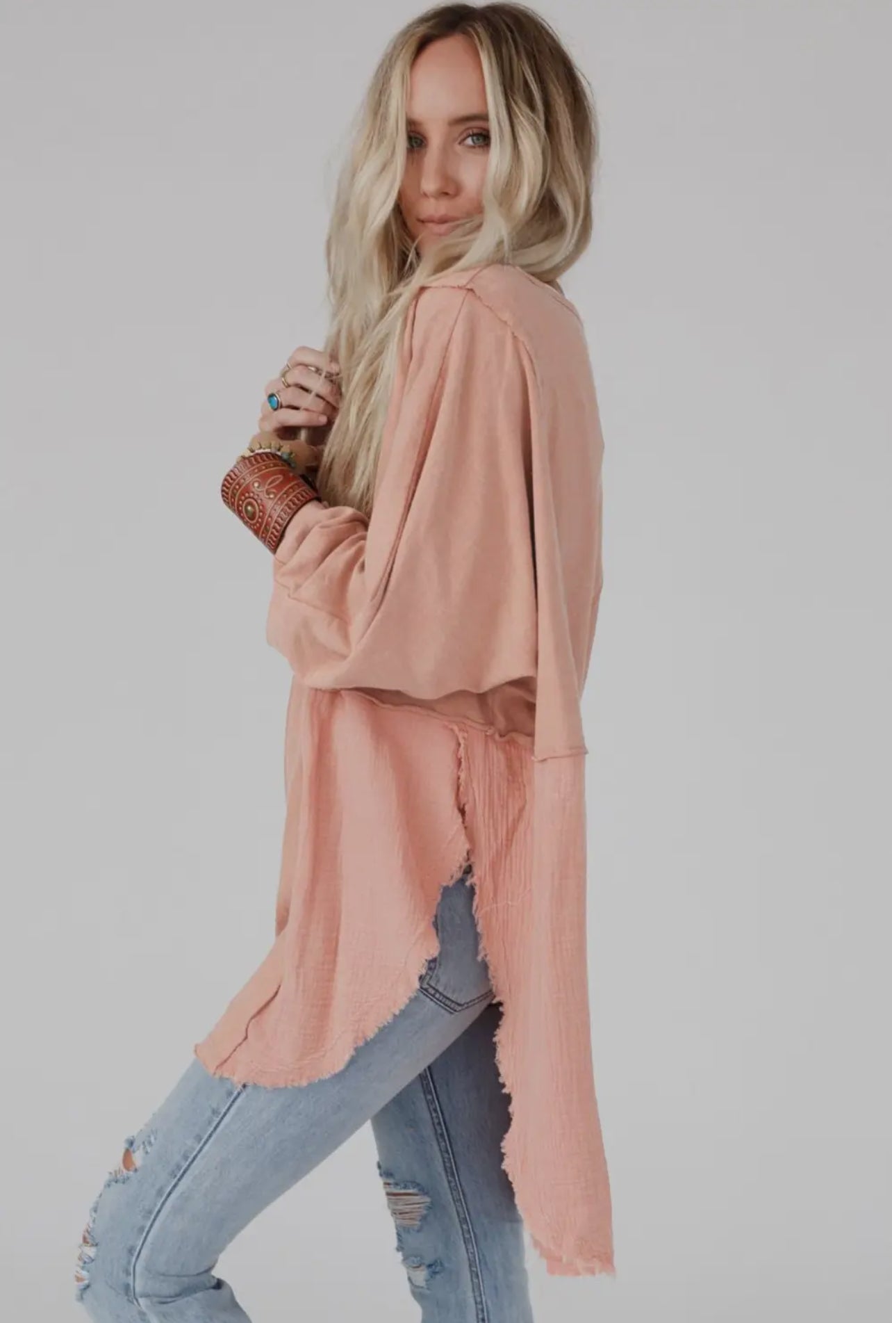 Split Raw Hem Blouse