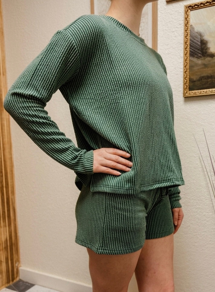Raised Rib Long Sleeve Lounge Set