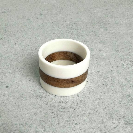 White Resin Napkin Ring W/Wood