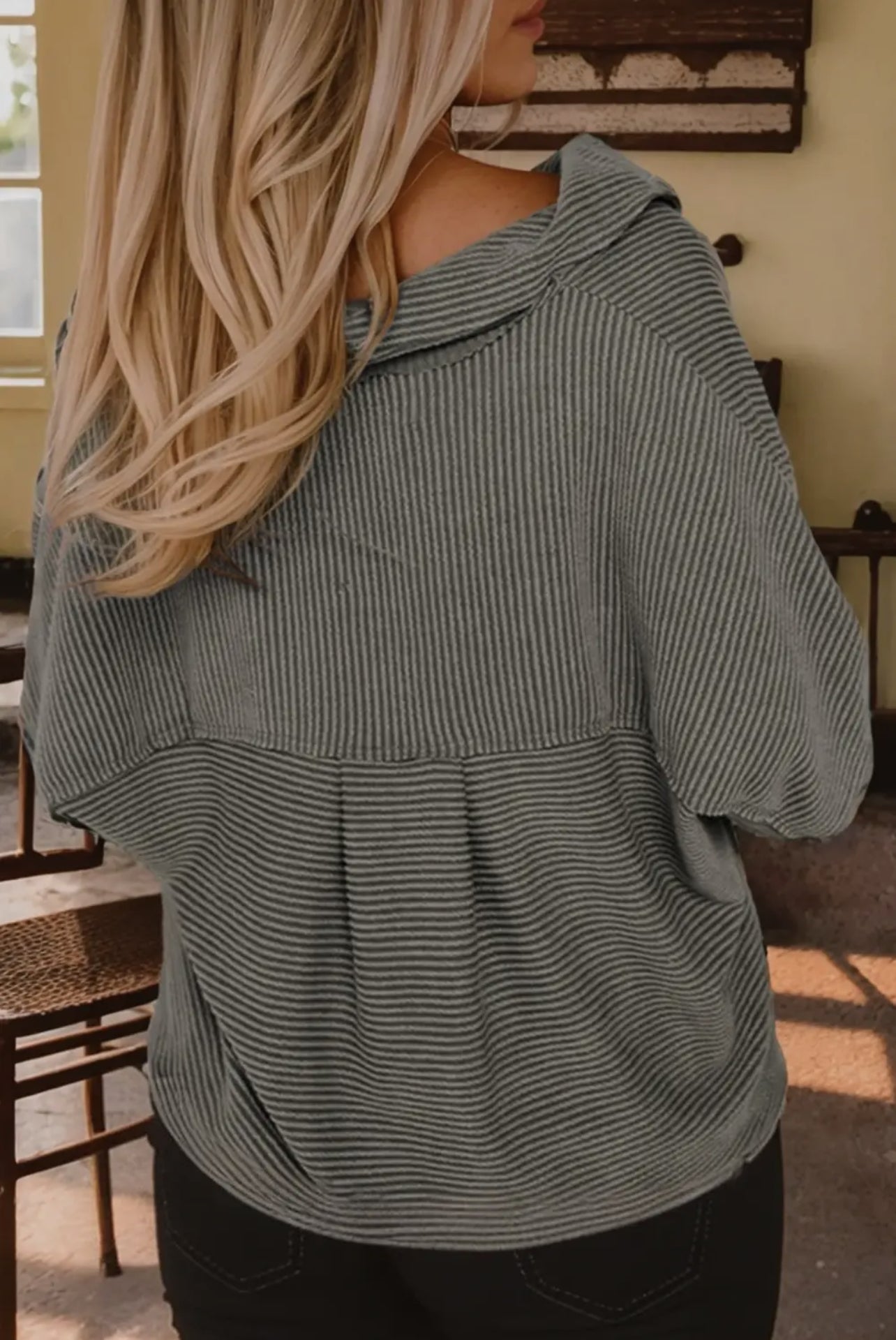 Pin Stripe Oversized Pocket Blouse