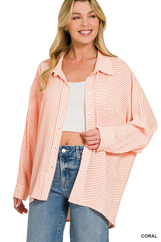 Woven Stripe Button Down