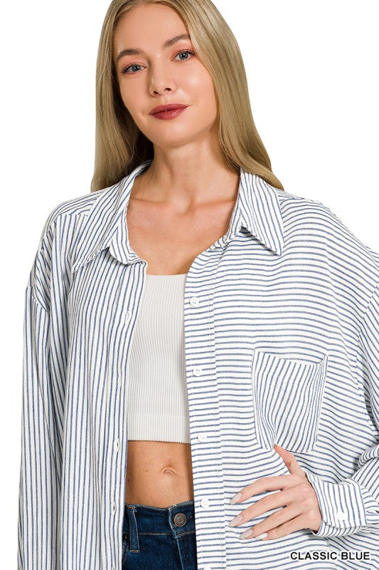 Woven Stripe Button Down