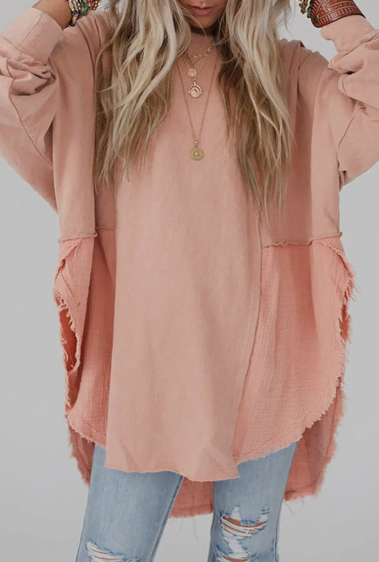 Split Raw Hem Blouse
