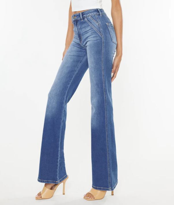 High Rise Wide Flare Stretch Jeans