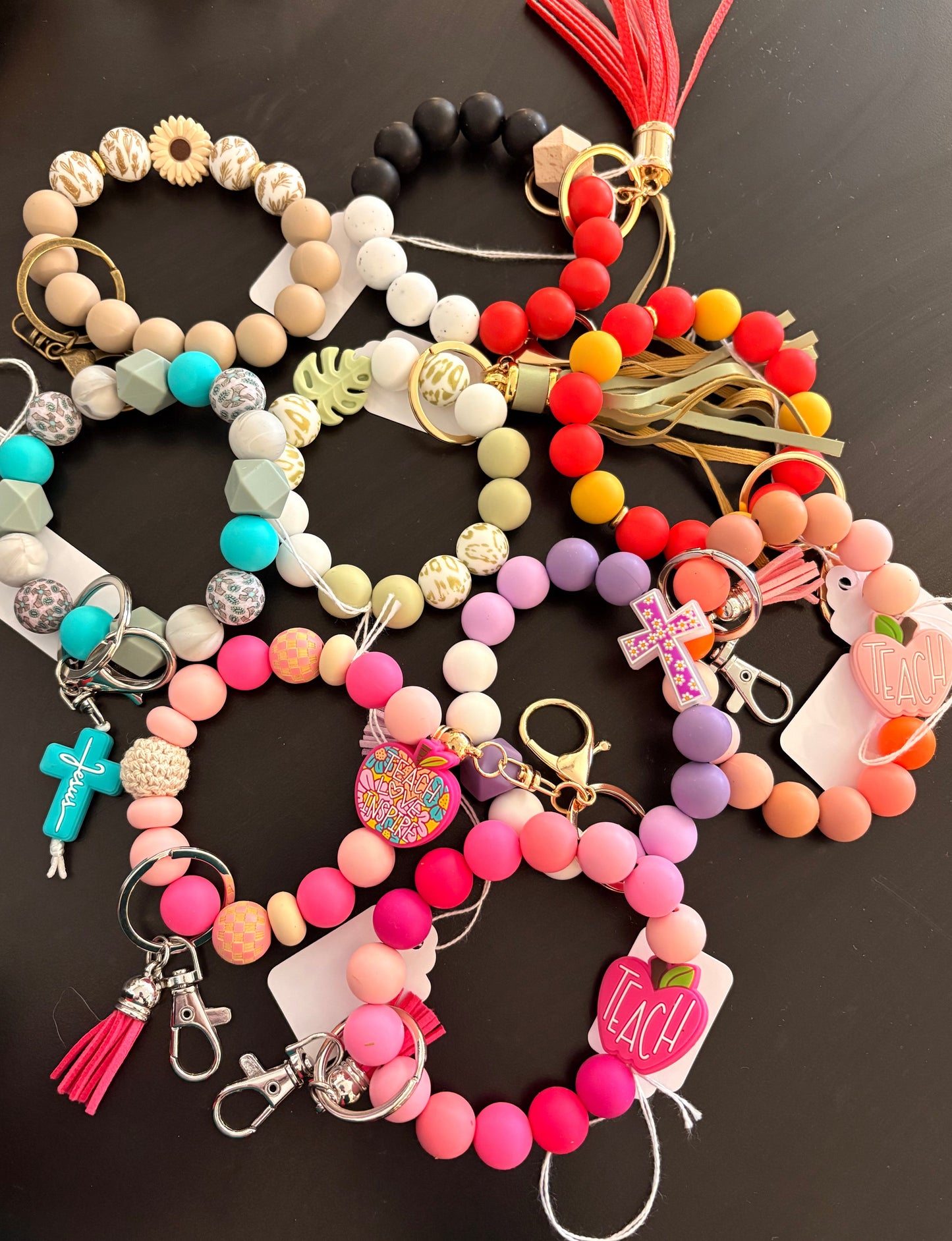 Silicone Bead Wristlet Keychains - Various Styles