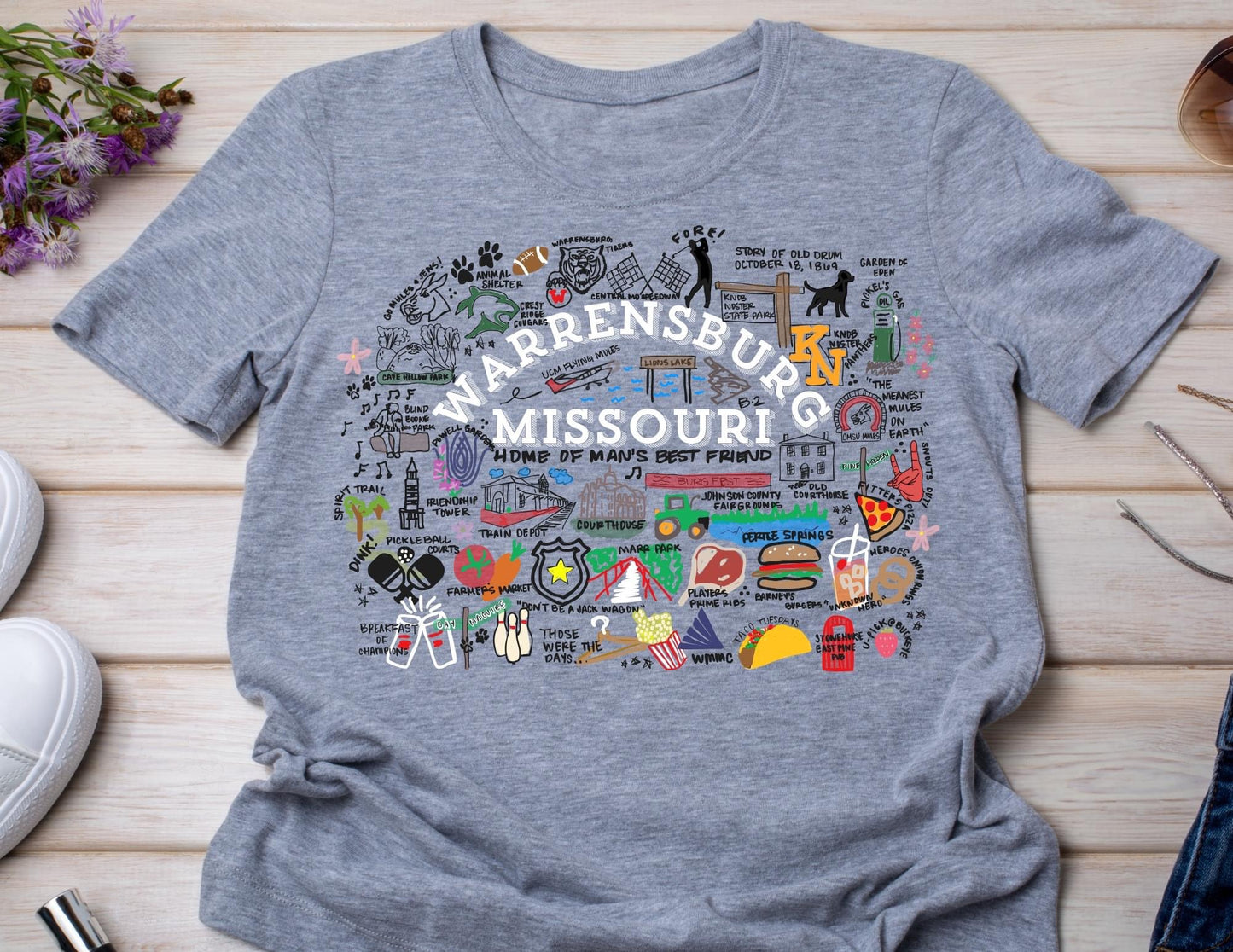 Hand Drawn Warrensburg Missouri Design Graphic Tee