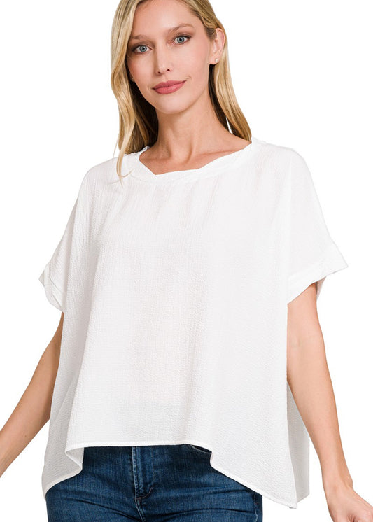 Rolled Neckline Woven Blouse