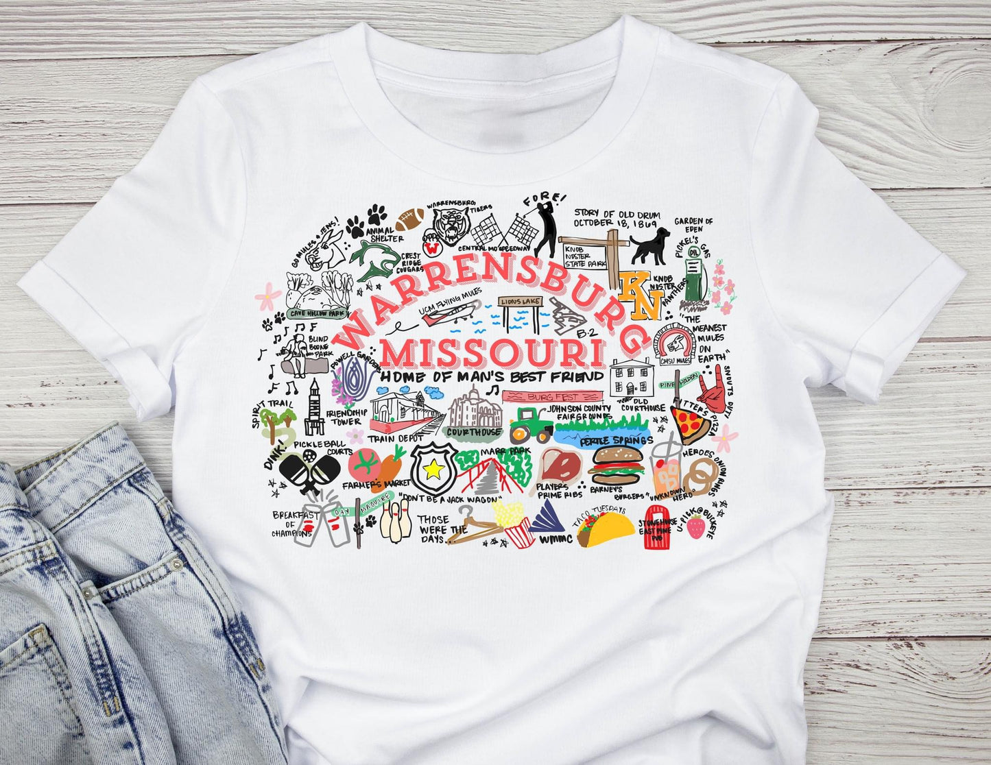 Hand Drawn Warrensburg Missouri Design Graphic Tee