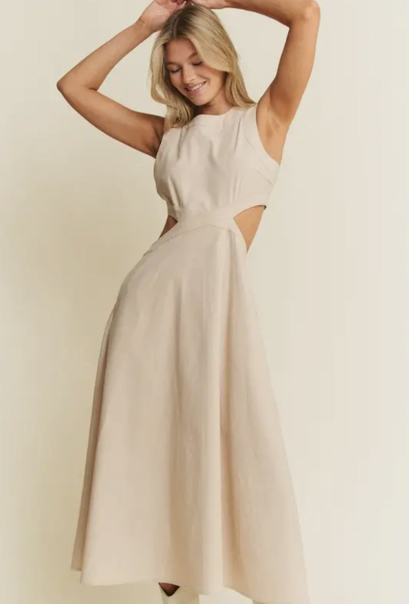 Linen Midi Cut Out Dress