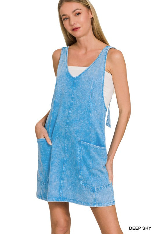 Acid Wash Overall Mini Dress