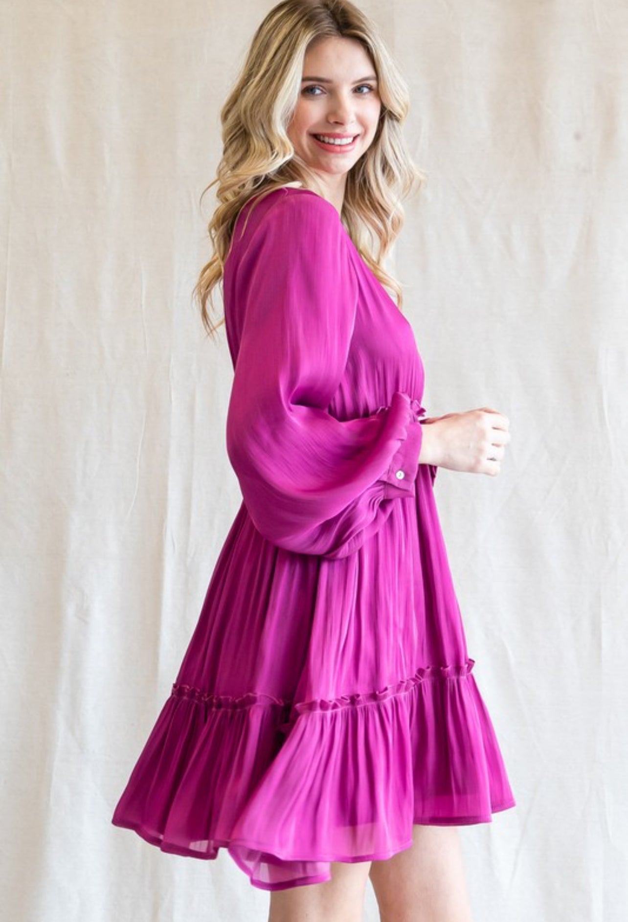 Chiffon Bishop Sleeve Dress