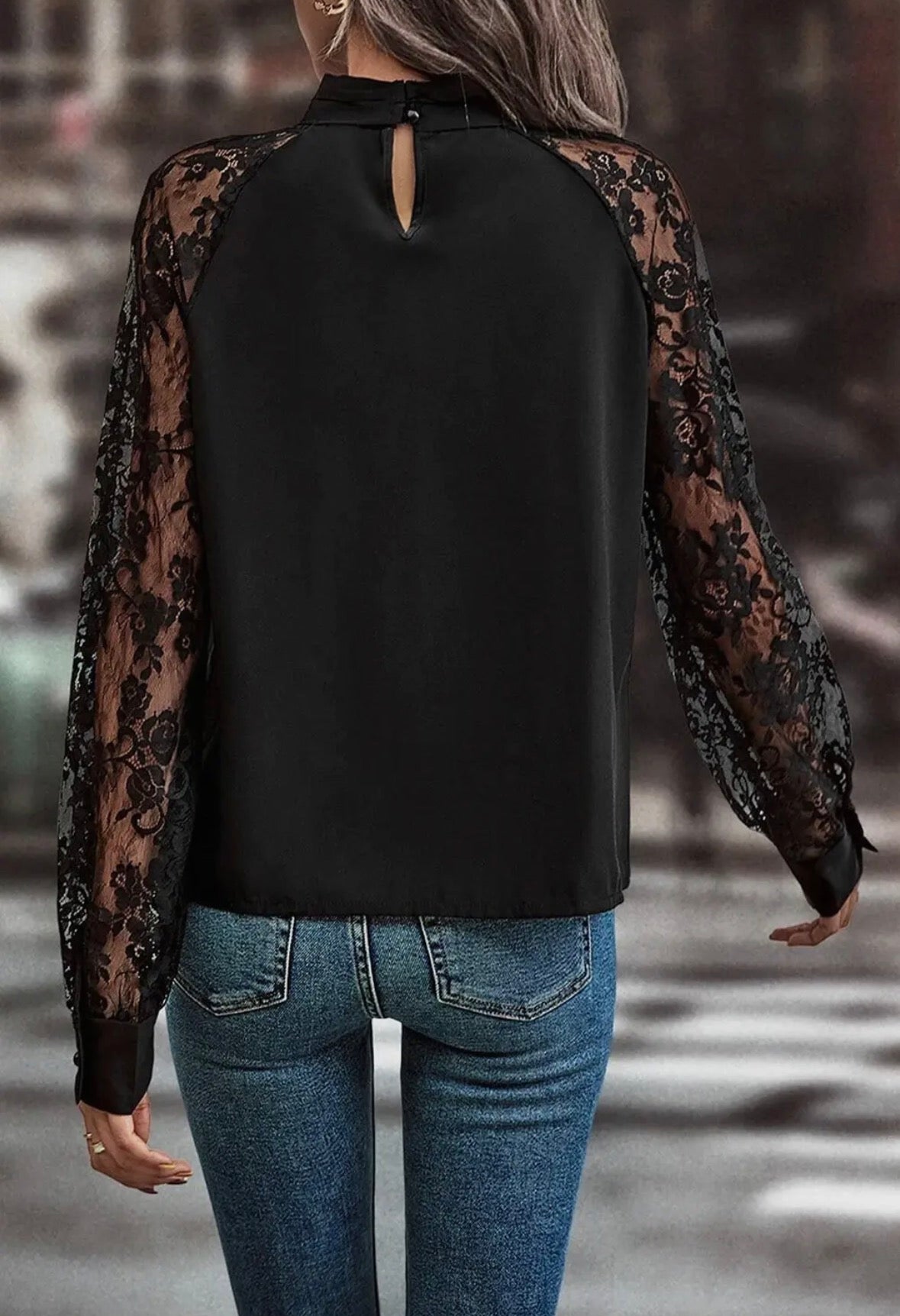 Black Lace Key Hole Blouse