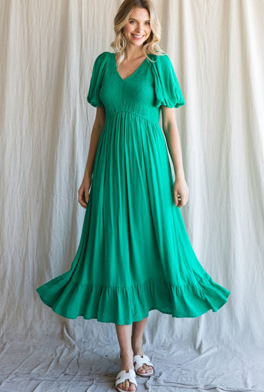 Solid Smocked Bodice Dress