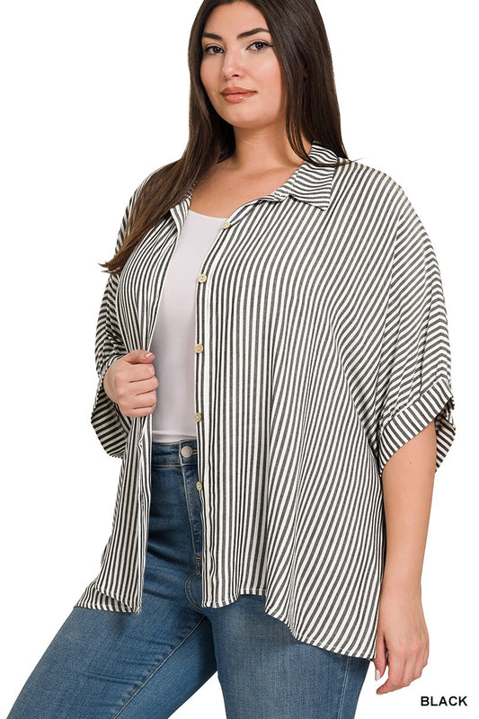 Striped Short Sleeve Button Up Shirt