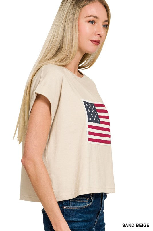 Plus Zenana Flag Patch Tee