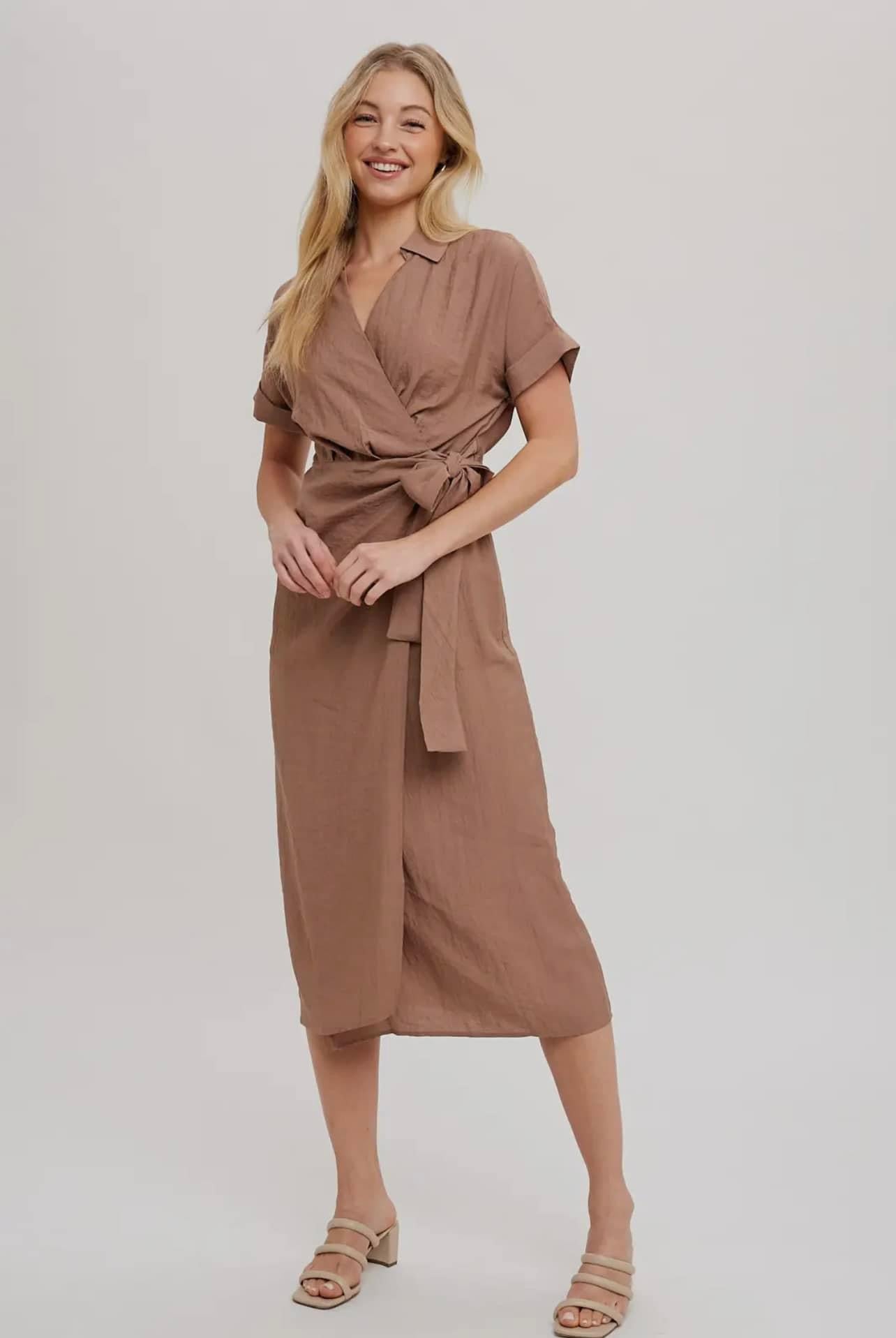 Collared Side Tie Wrap Dress