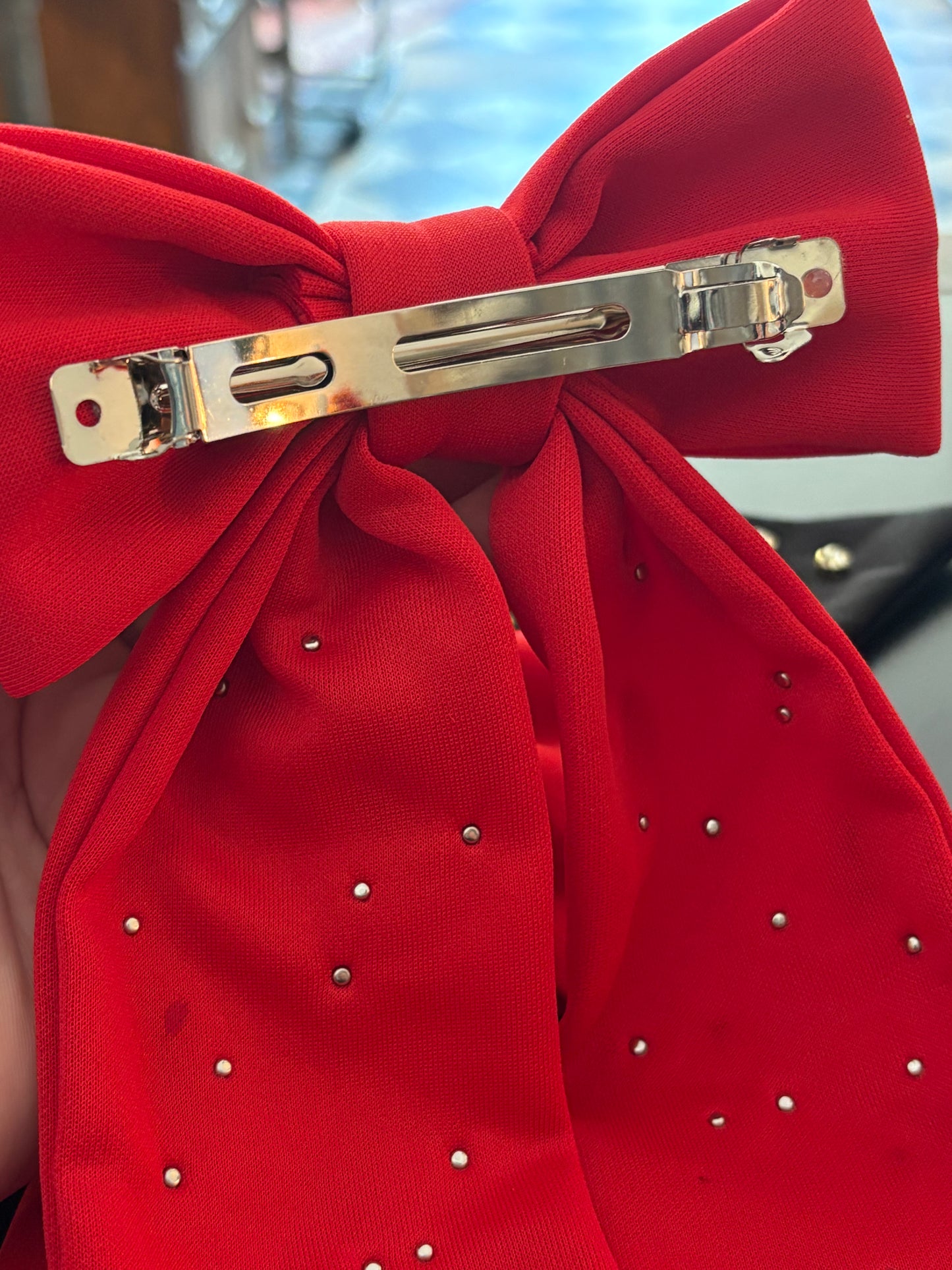 Rhinestone Football Bow Hair Clip
