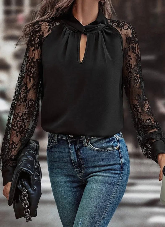 Black Lace Key Hole Blouse