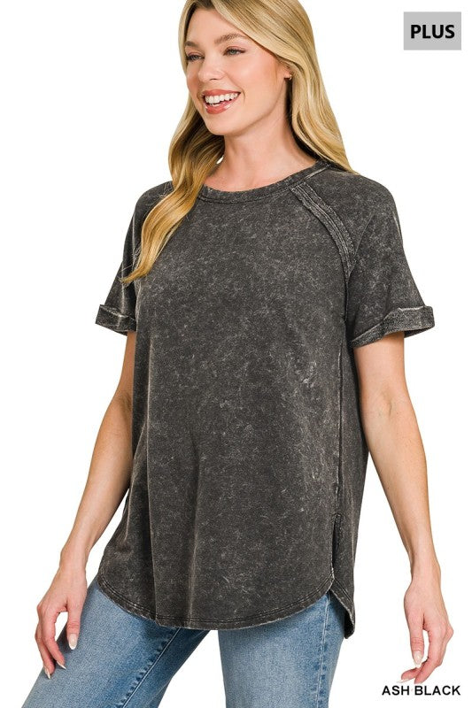 Plus French Terry Curved Hem Top