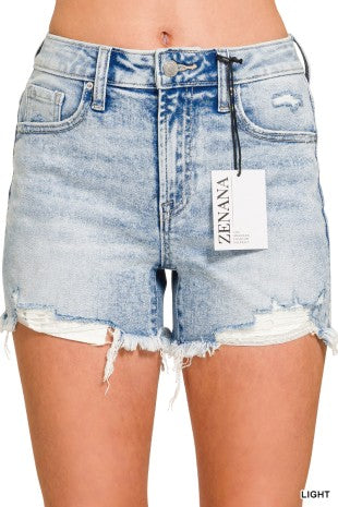 Distressed Hem Denim Shorts