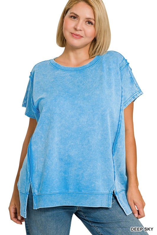 Plus French Terry Acid Wash Top