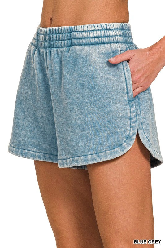 Acid Wash Elastic Dolphin Shorts