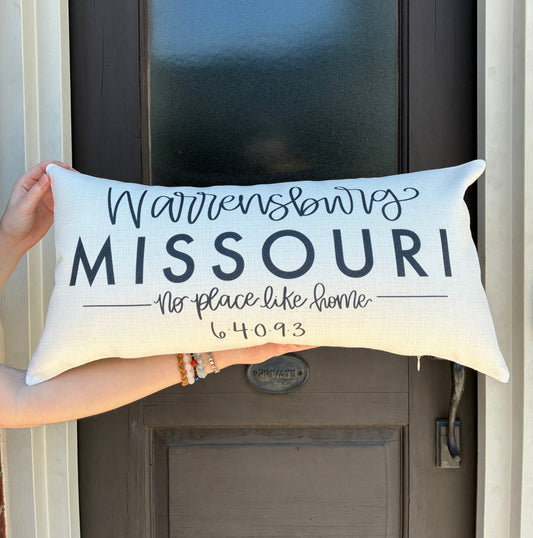 Warrensburg Missouri "No Place Like Home" Lumbar Pillow