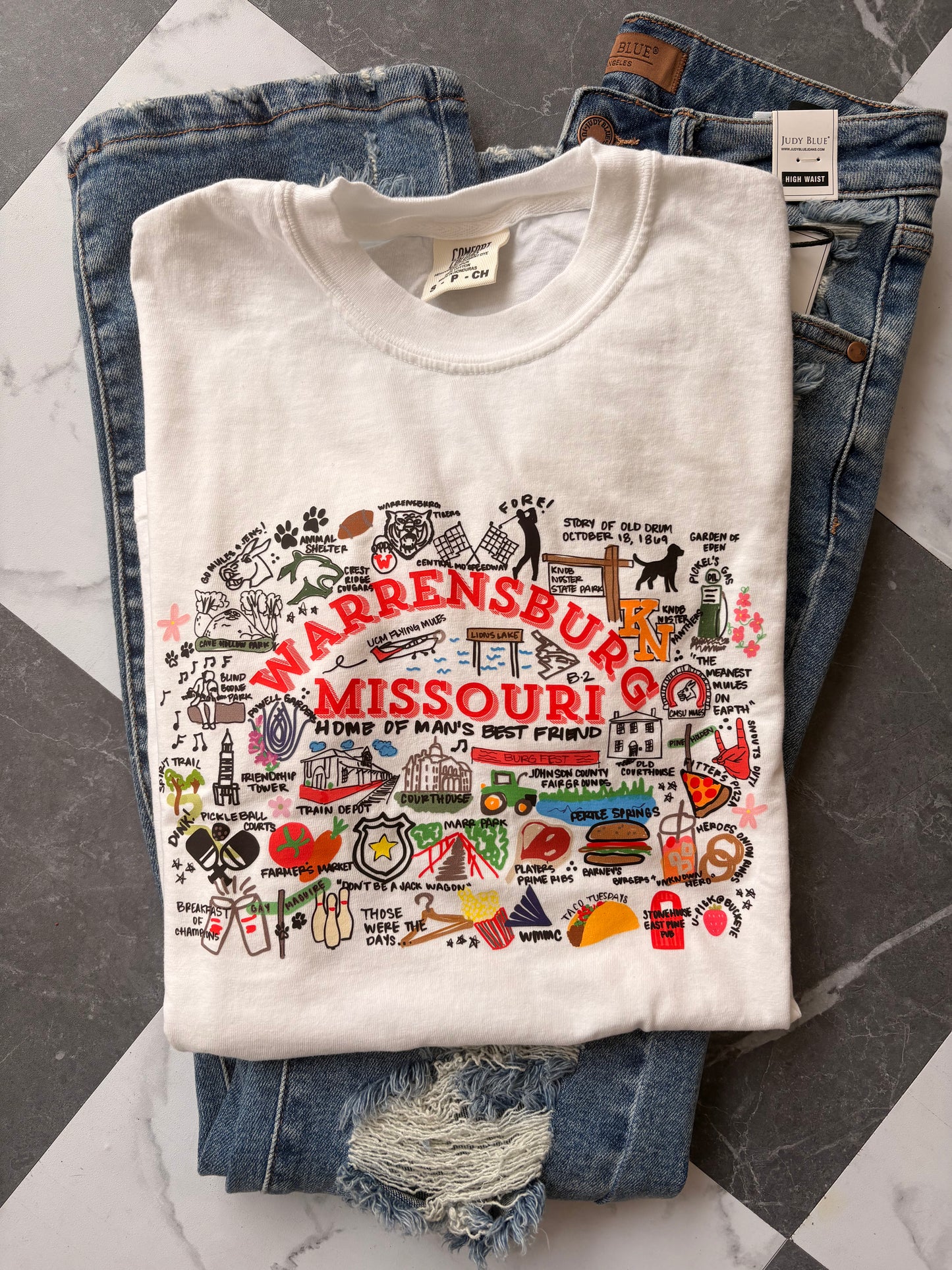 Hand Drawn Warrensburg Icons Map Graphic Tee