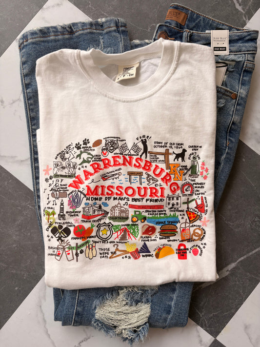 Hand Drawn Warrensburg Icons Map Graphic Tee