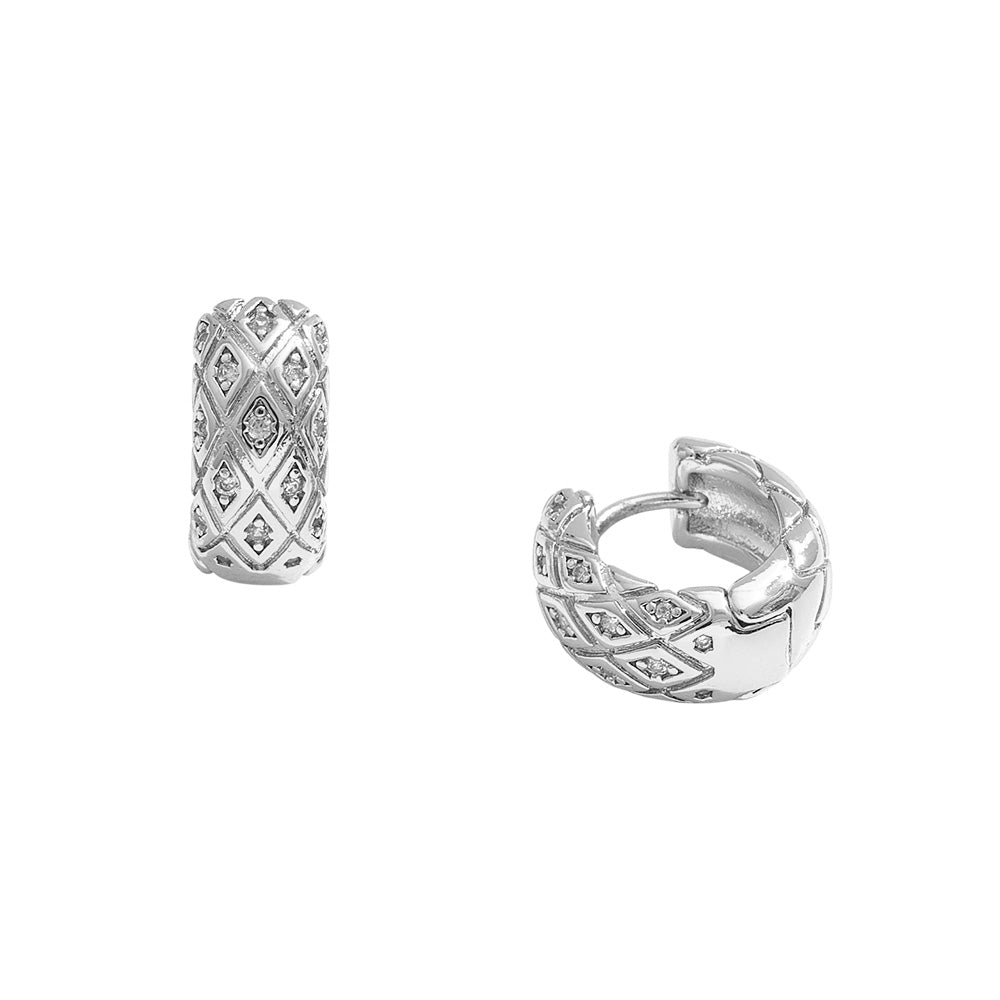 14K Gold Dipped CZ Stone Paved Quilted Huggie Earrings