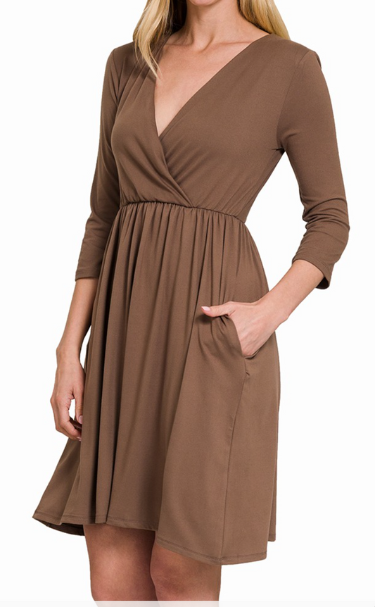 Buttery Soft Faux Wrap Mocha Dress