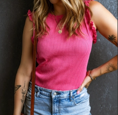 Pink Ruffle  Ribbed Tank