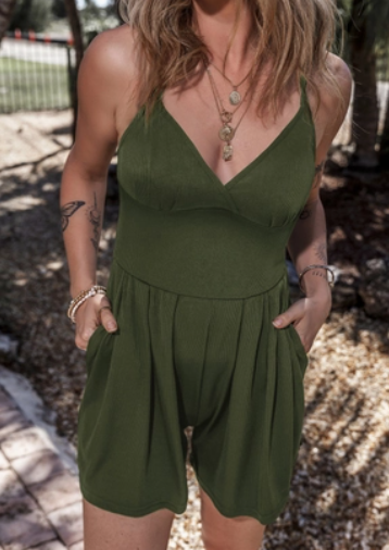 Spaghetti Strap Romper, Green