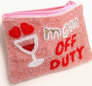 Mom Off Duty Beaded Coin Purse