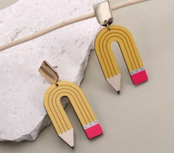 School Pencil U-Shape Dangle Earrings