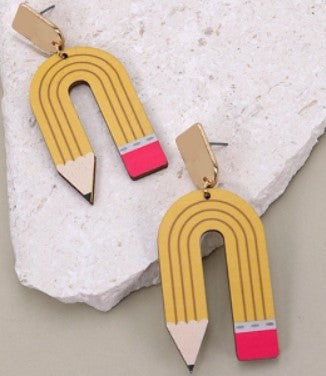 School Pencil U-Shape Dangle Earrings