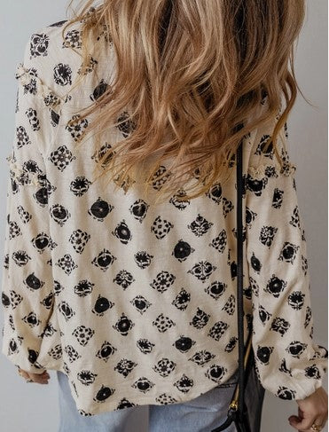 Pattern Bubble Sleeve Top