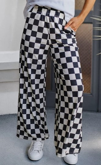 Checkered High Waisted Wide Leg Pant