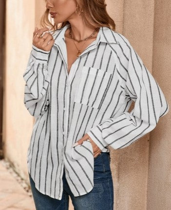 Collared Button Down Stripe Blouse