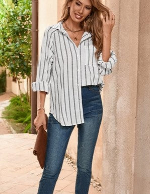 Collared Button Down Stripe Blouse