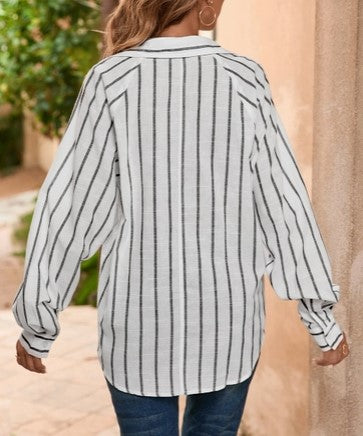 Collared Button Down Stripe Blouse