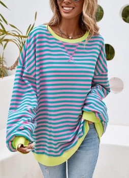 Contrast Stripe Oversized Pullover