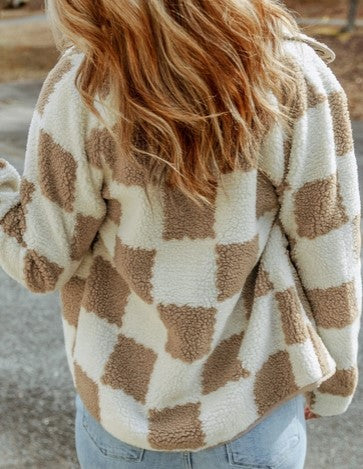 Checkered Sherpa Button Jacket