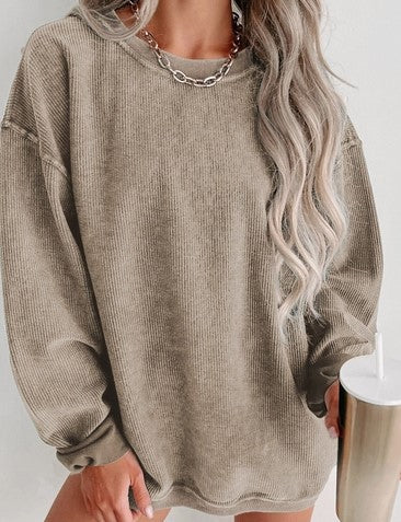 Oversized Soft Corded Crewneck Sweatshirt