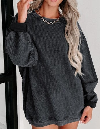 Oversized Soft Corded Crewneck Sweatshirt