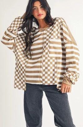 Checkered Lantern Sleeve Blouse