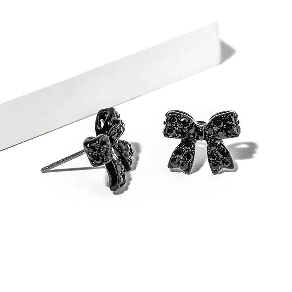 Rhinestone Bow Stud Earring Set