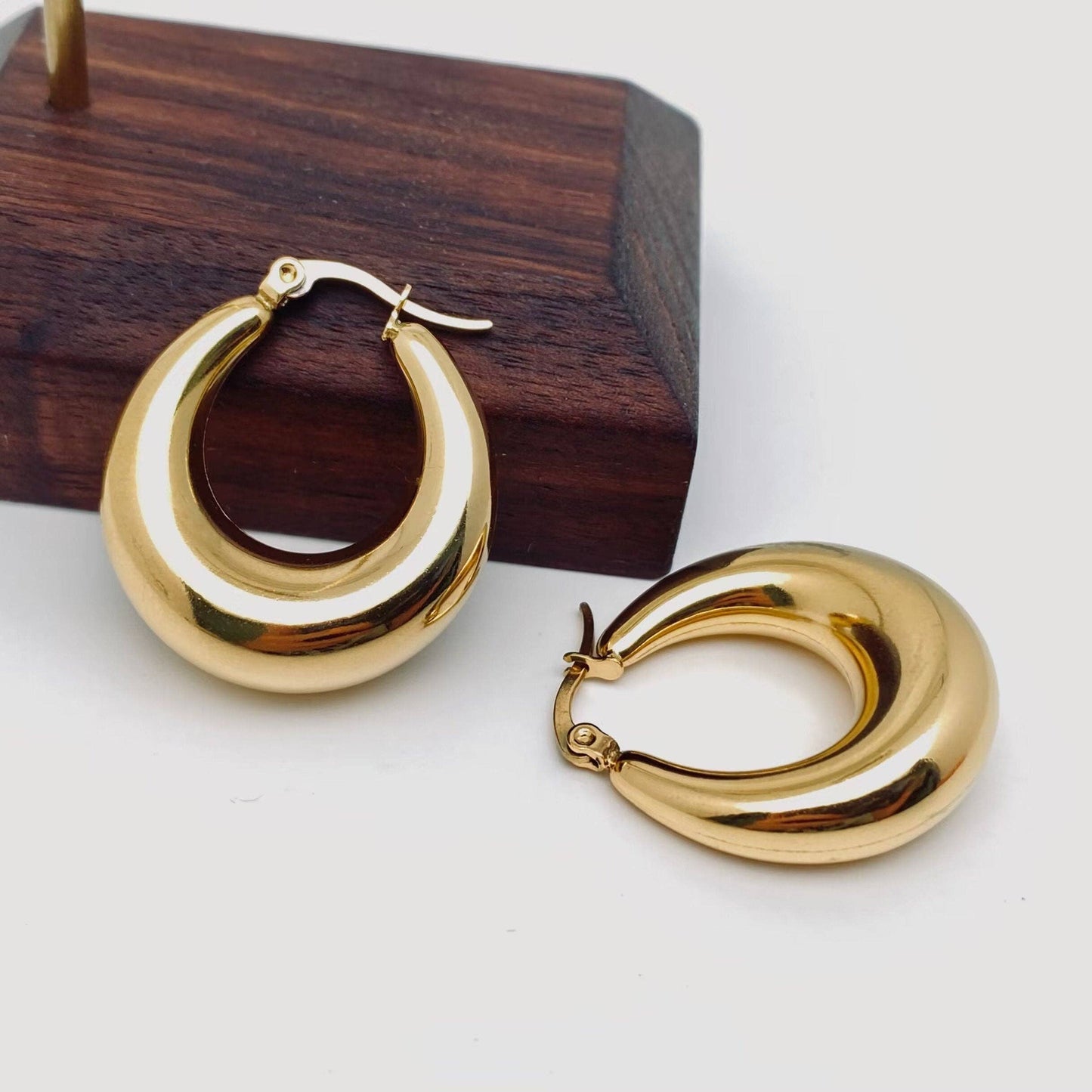 Geometric Gold Plated Huggie Hoop Earrings